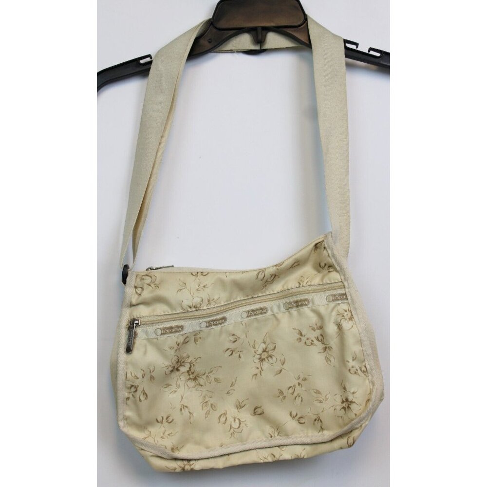 LeSportSac Beige Bag Purse Dogwood Flowers Floral White Cross Body